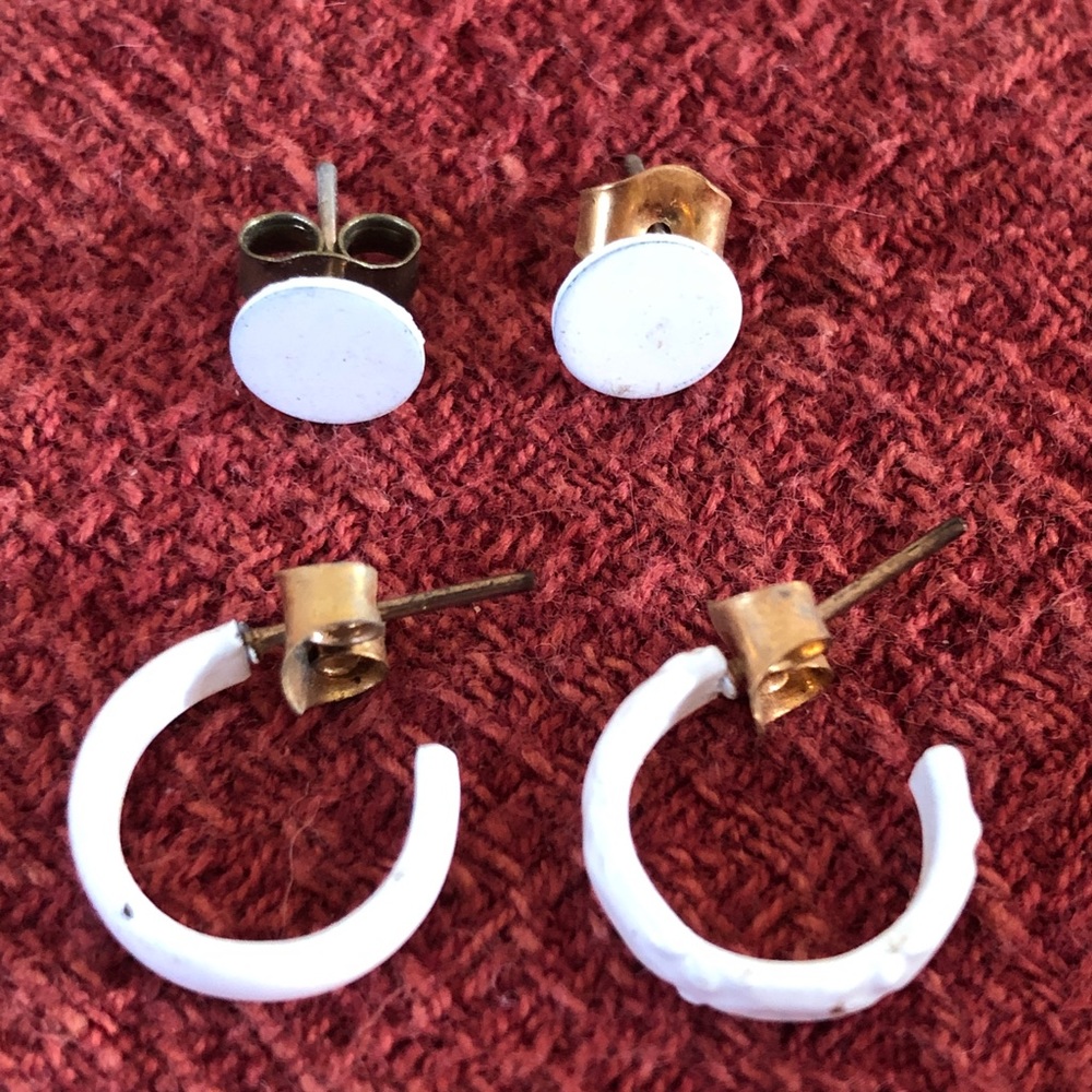 White constellation set of enamel pierced earrings-hoops & studs